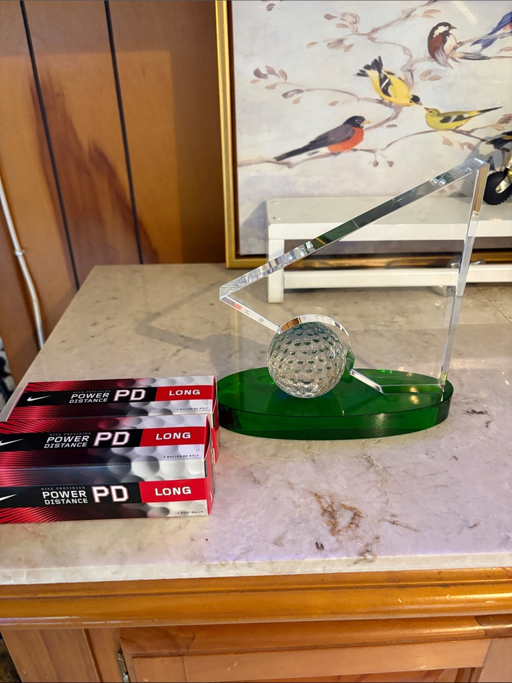 Beautiful Golf crystal /glass trophy plus Nike power balls new